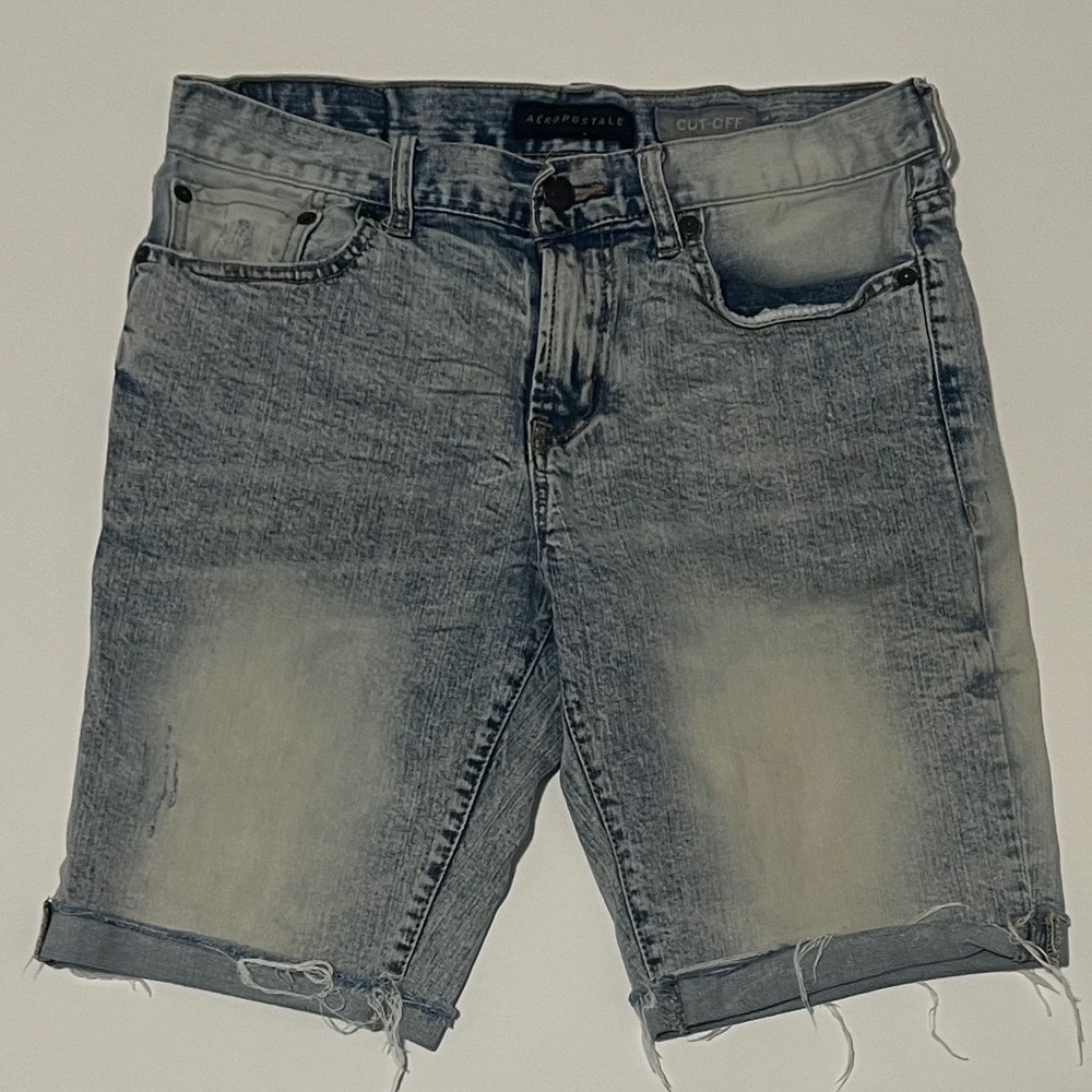 Aeropostale Light Blue Acid Wash Denim Cut-Offs with cuff. Size 27